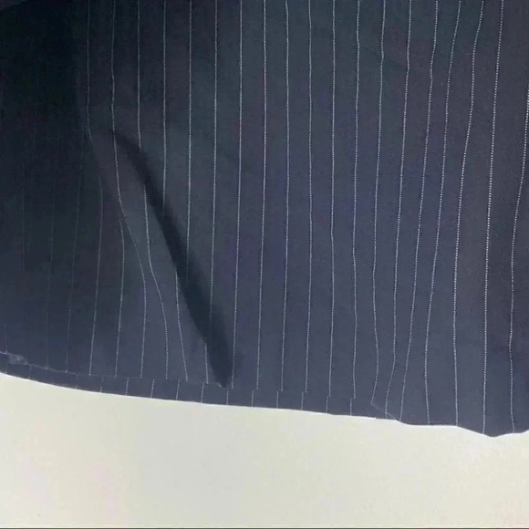 H&M navy pinstriped wrap asymmetrical zipper pencil skirt sz 12 - Picture 6 of 6